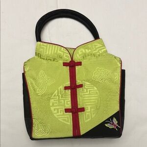 Black and Green Asian inspired silk Bag